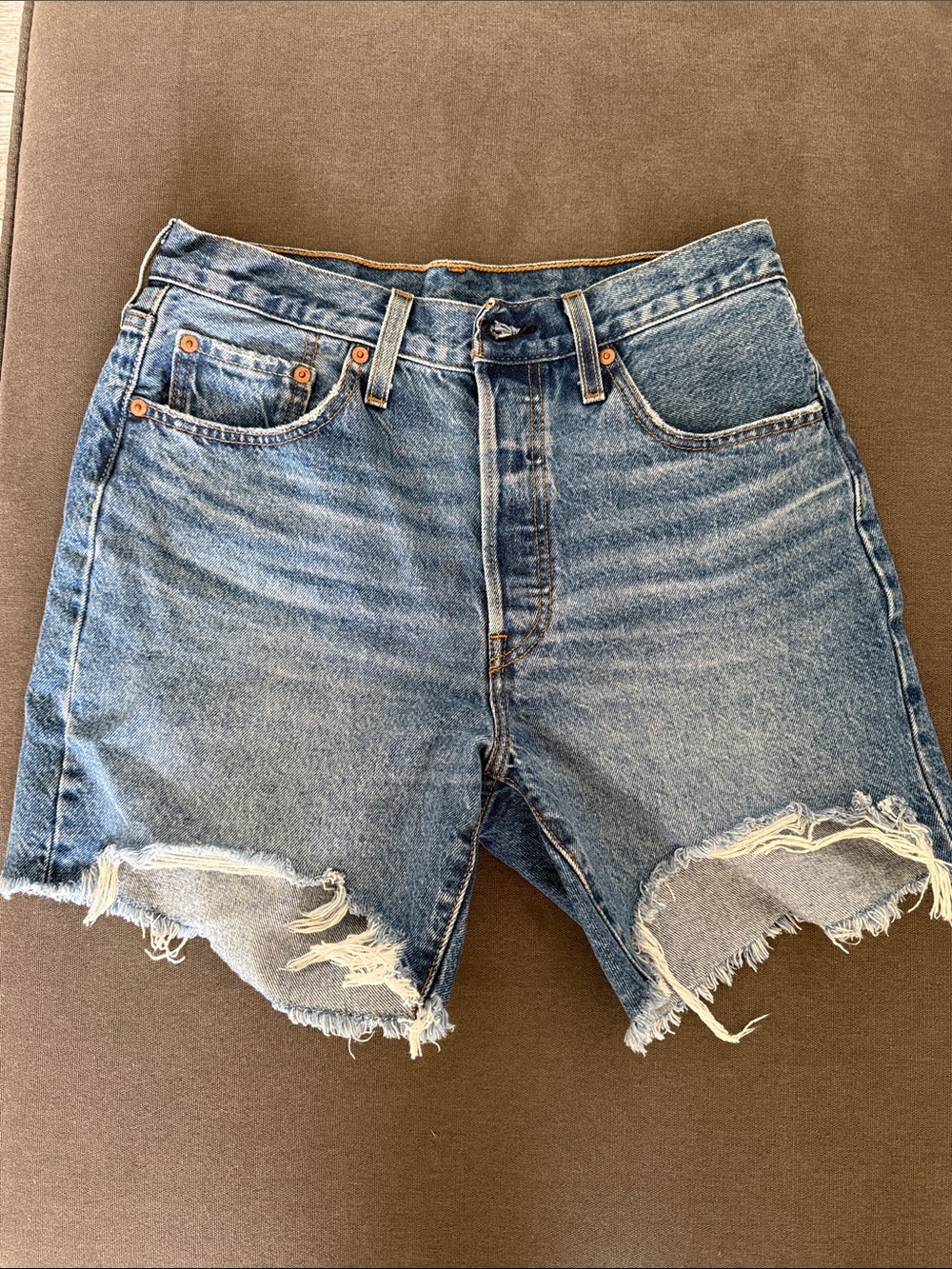 Levi's Medium Blue Distressed Cutoff Denim Shorts